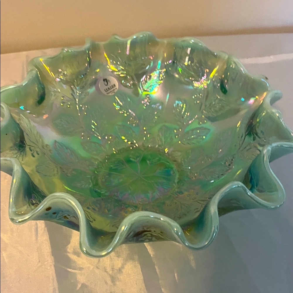 Fenton Iridescent Green Glass dish